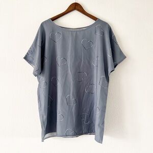 Boatneck Heart Patterned Top Relaxed Short Sleeve Blouse Basic 2XL Plus Size